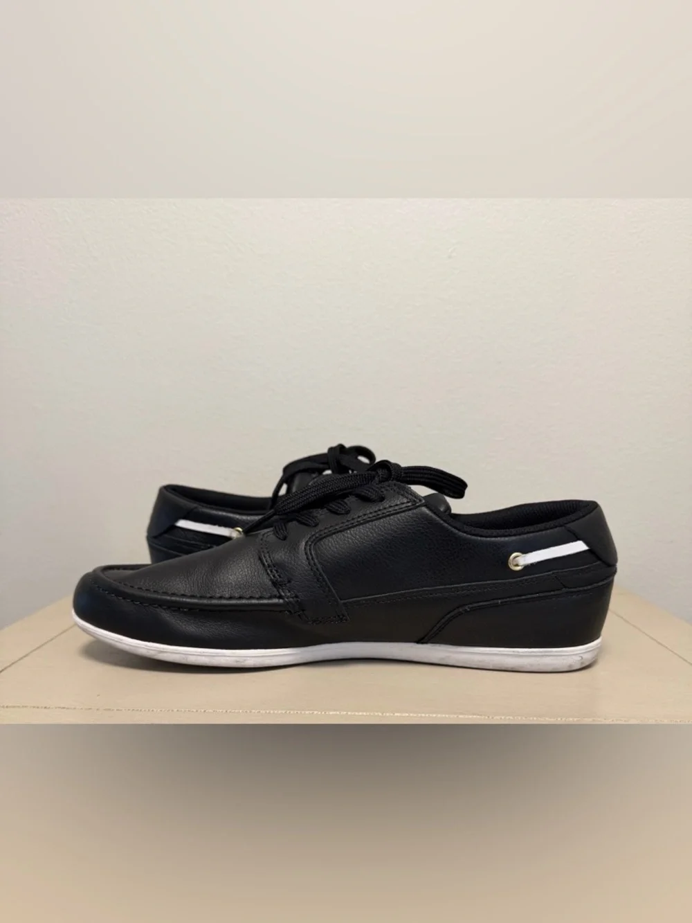 Lacoste Dreyfus AP SPM Black Boat Shoe Leather Sneakers Men’s size 9.5 GUC